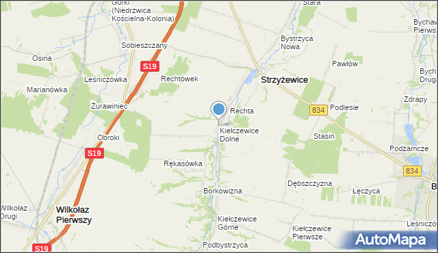 mapa Kiełczewice Dolne, Kiełczewice Dolne na mapie Targeo